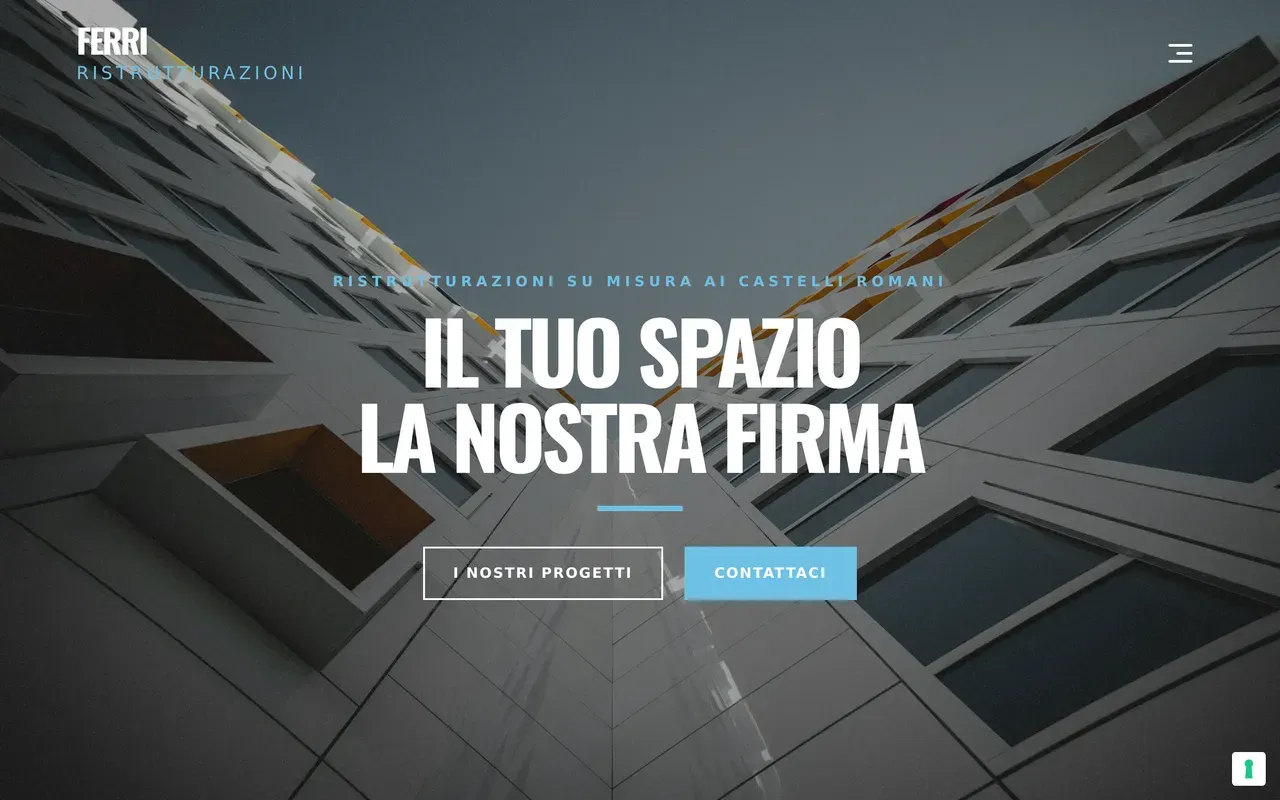 Schermata della home di Ferri Ristrutturazioni, con una fotografia di cantiere a tutta larghezza.